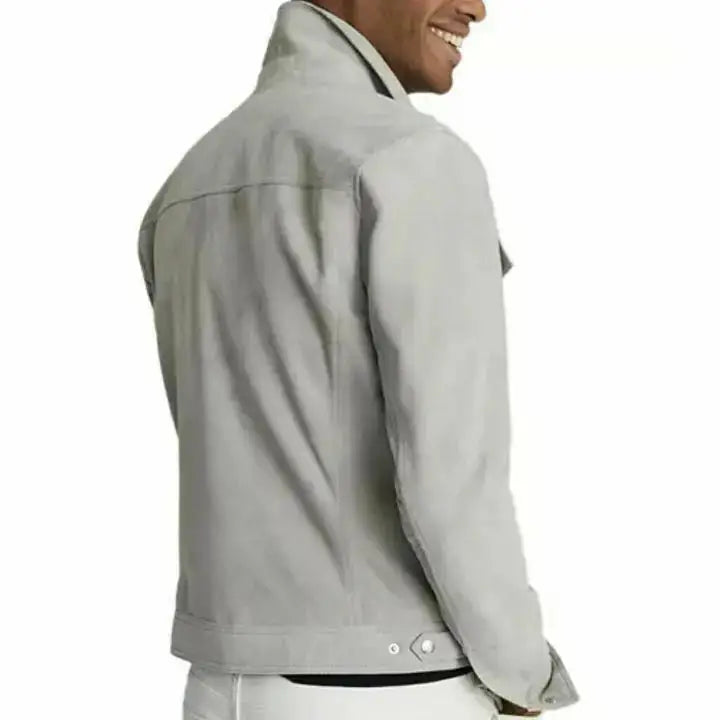 Men's Grey Suede Leather Shirt – Casual Sophistication in Soft Lambskin