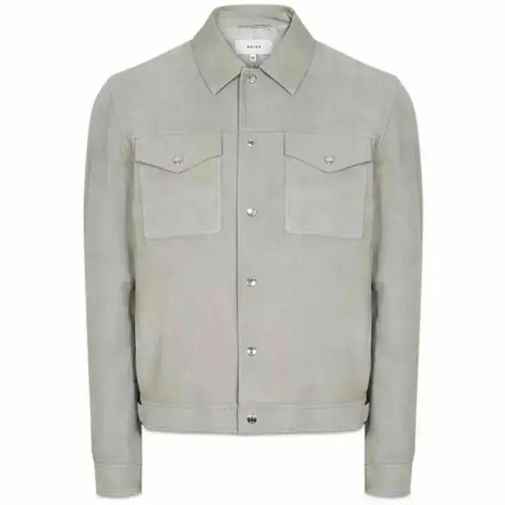 Men's Grey Suede Leather Shirt – Casual Sophistication in Soft Lambskin