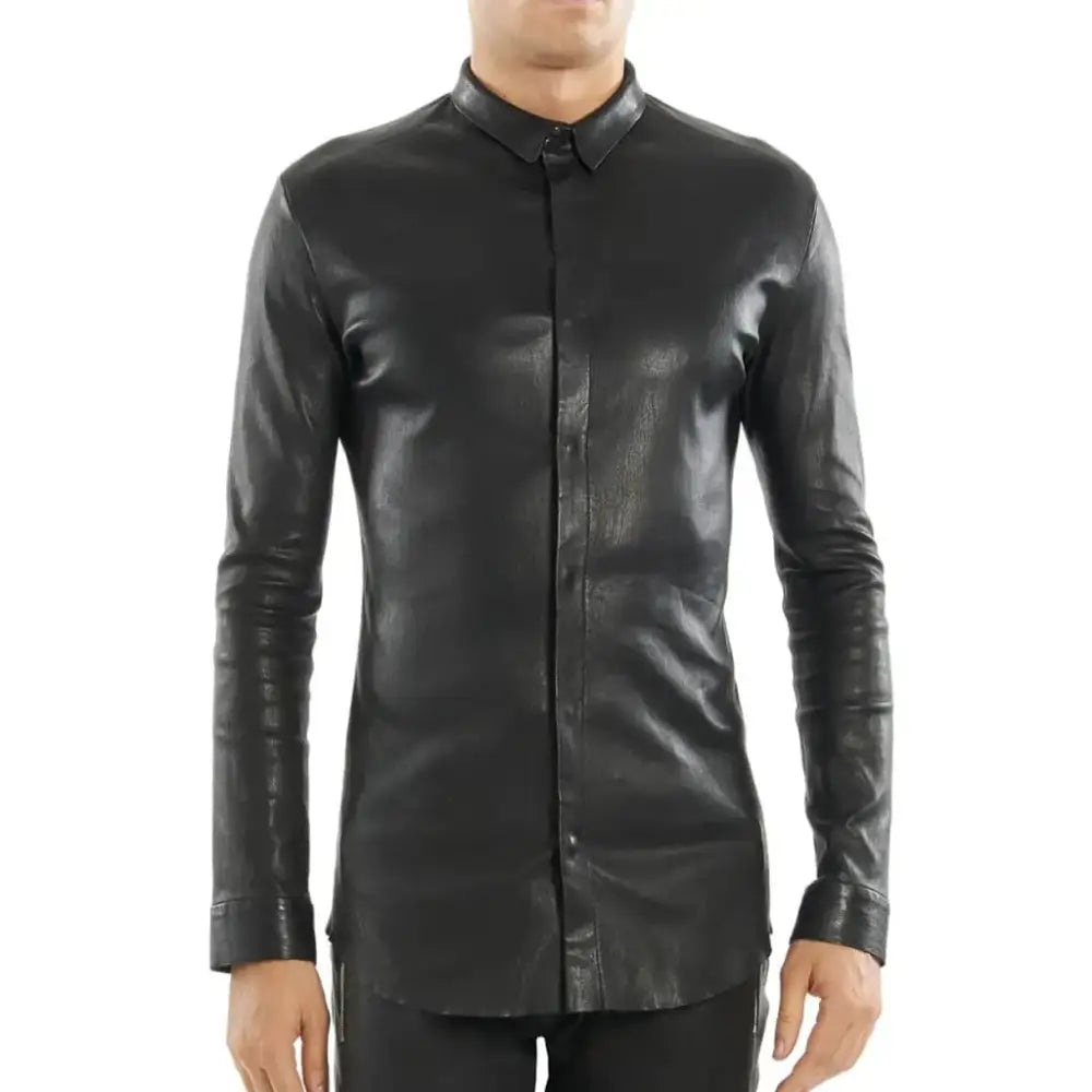 Men’s Black Tight-Fit Leather Shirt