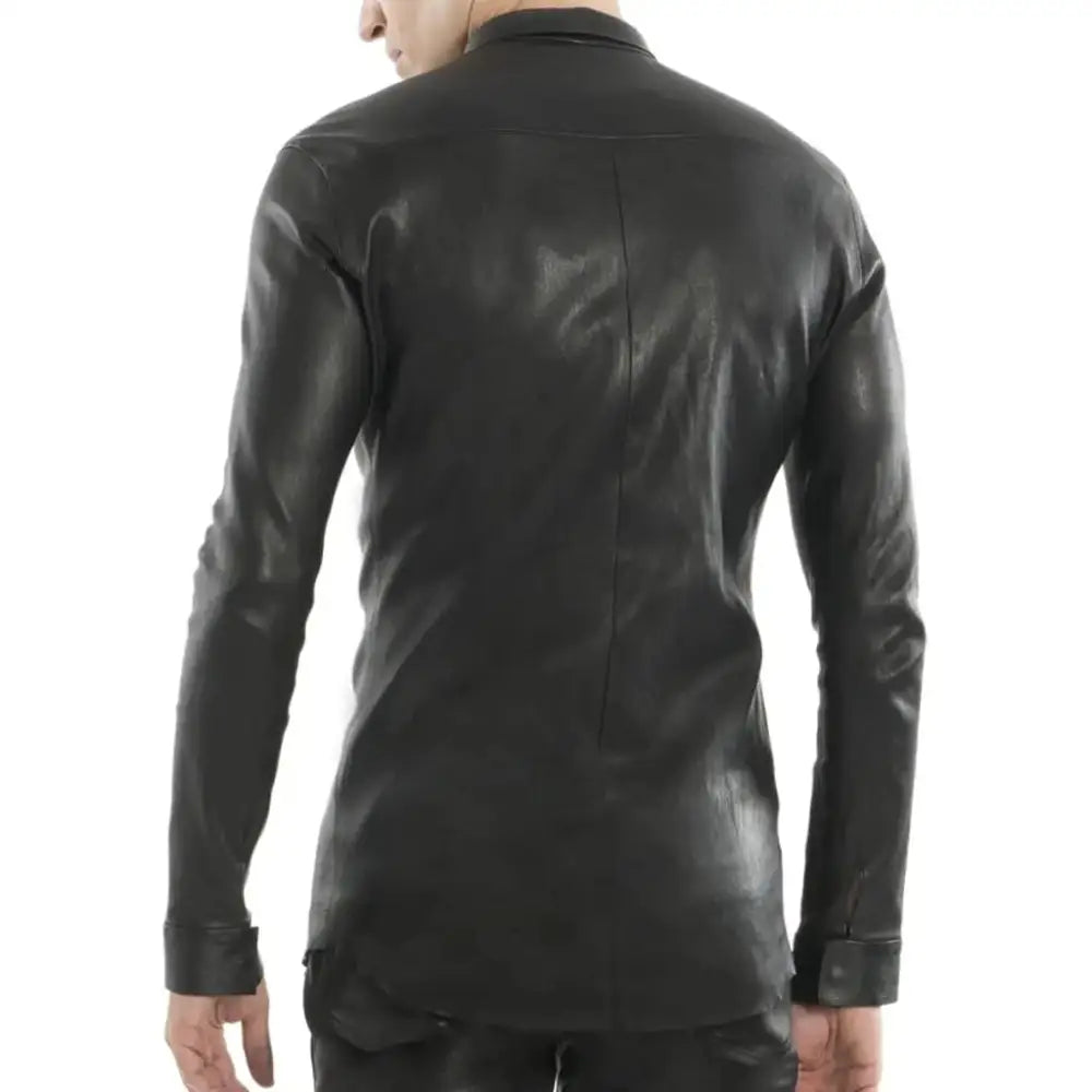 Men’s Black Tight-Fit Leather Shirt