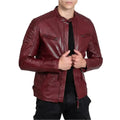 Men's Red Sheepskin Leather Biker Jacket